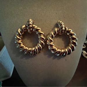 Vintage Gold twisted tangle door knocker earrings.